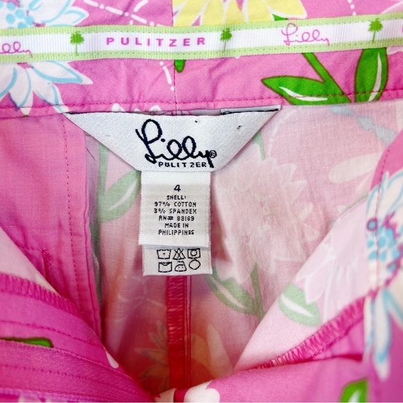 Lilly Pulitzer Floral Capri Pants Size 4 Pockets Pink Dragonfly - Picture 8 of 12